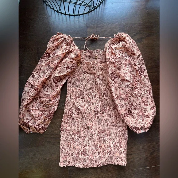 Free People Smock It To Me Apricot Combo Mini Dress XS - Picture 6 of 7